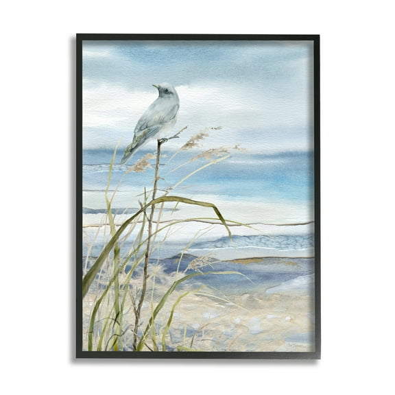 Stupell Industries Bird on Beach Shore Animals & Insects Painting Black Framed Art Print Wall Art, 11 x 14