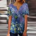 thumbnail image 1 of RT5YKing Blouse d'Été Sexy à Manches Courtes Col en V Boutonnée Imprimé Floral pour Femmes, 1 of 5