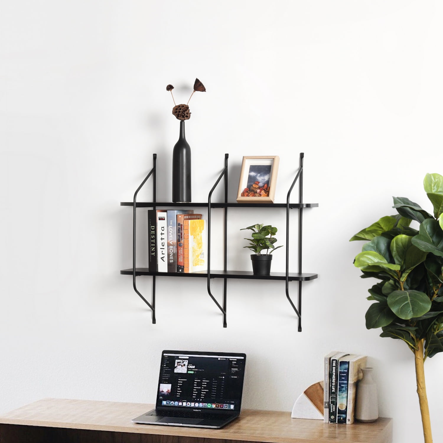 Kepooman 2-tier Shelving Unit Garage Storage Utility Rack Heavy Duty Shelves Organization, Multipurpose Shelf Warehouse Basement Kitchen Living Room pantry, 25.6"L x 8.26"W x 29.3"H, Black