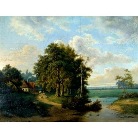 Wooded Landscape with Peasants by C.Brenner 18th Century Poster Print - 18 x 24 in.