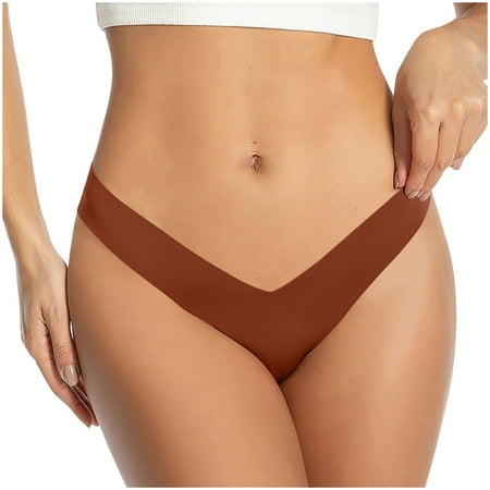 Ashirexll Panties for Women  Thongs for Women Low Waist Deep V-Neck Solid Color Seamless Traceless Stretch Silk Thong Panties Orange S