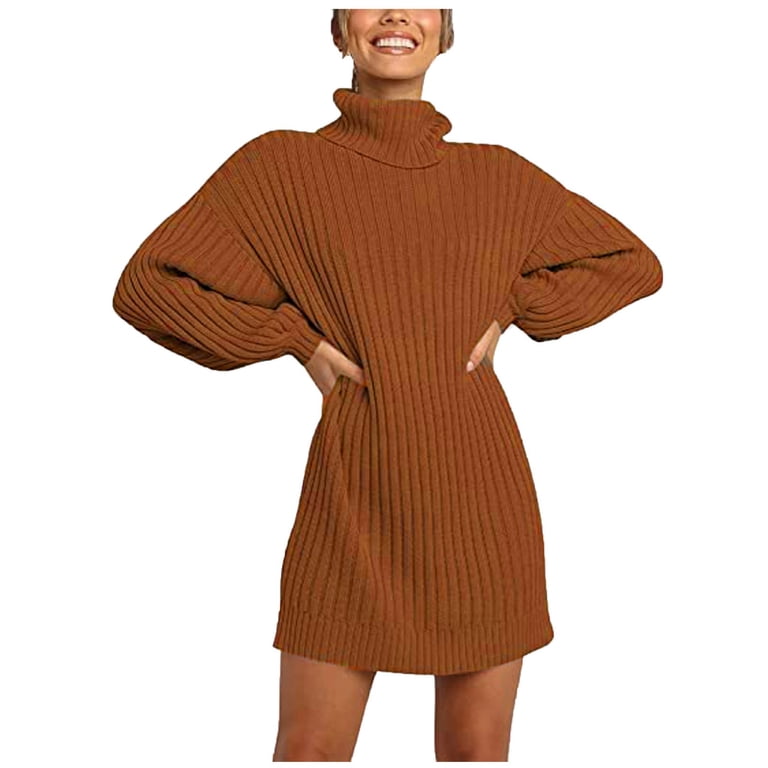 Dailytrove Women's Turtleneck Fit & Flare Dress, Long Sleeve, Casual Office & Evening Wear, Soft Wool Blend, Relaxed Fit, Plus Size Friendly, Size: DT
