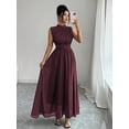 thumbnail image 4 of Maroon Womens Sleeveless High Neck Chiffon A-Line Maxi Dress With Criss-Cross Waist Tie, 4 of 8
