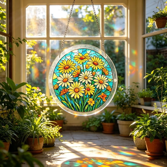 YangKa Yellow Daisy Acrylic Puzzle Suncatcher, Vibrant Floral Window Ornament, Thoughtful Home Decor Gift, Lovely Garden Decor