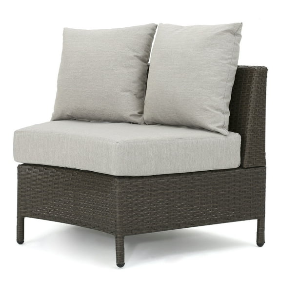 Adelina Wicker Outdoor Curved Loveseat Sectional with Cushions, Brown and Ceramic Gray