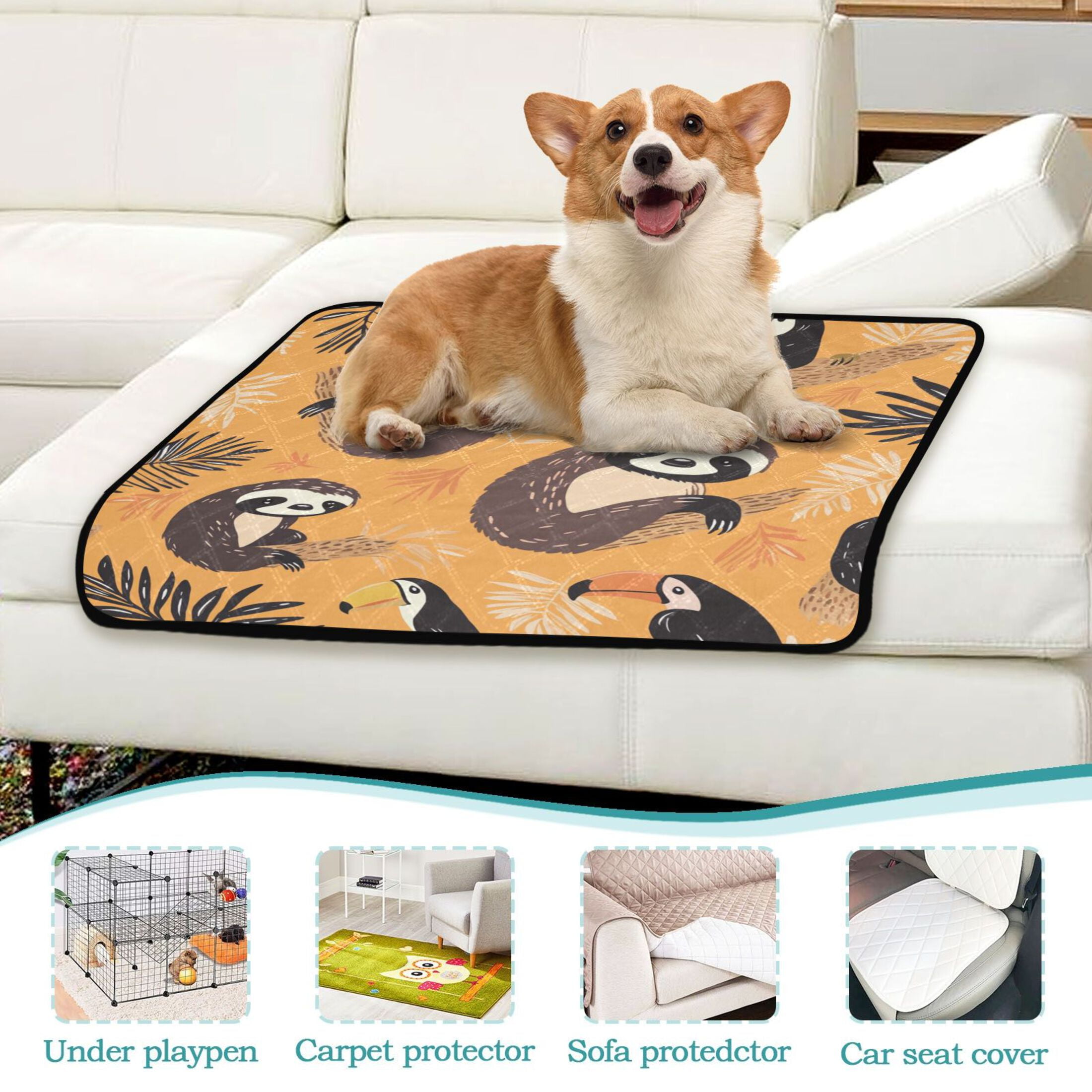 Qxltty A Pattern with Cute Sloth and Toucan in The Jungle Cat litter Pads Pet Set of 3 Diaper Mats Center Anti-leakage Layer Absorbent Soft and Comfortable