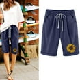 thumbnail image 3 of Athletic Skirts Lady with Shorts 2 Pack Loose Fitting Cotton Linen Shorts with Pockets, Beach Vacation Bermuda Shorts, Womens Drawstring High Waisted Knee Length Pants Green L, 3 of 6