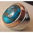 thumbnail image 2 of Blue Copper Turquoise Mens Ring, Natural Turquoise Ring, Oxidized Two Tone, 925 Silver Ring, Birthday Gift, Heavy Mens Ring, Arabic Design, Ottoman Style Ring, Christmas, Turkey Mens Signet Ring, 2 of 5