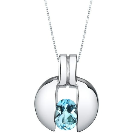 1 ct Oval Shape Swiss Blue Topaz Pendant Necklace in Sterling Silver, 18