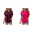thumbnail image 1 of (2-Pack) Rinsvye Womens Casual Batwing Sleeve Button Down Short Sleeve Shirt Pure Color Oversized Blouse Summer Breathable Top Daily Wear Loose Fit Ladies Apparel, 1 of 6