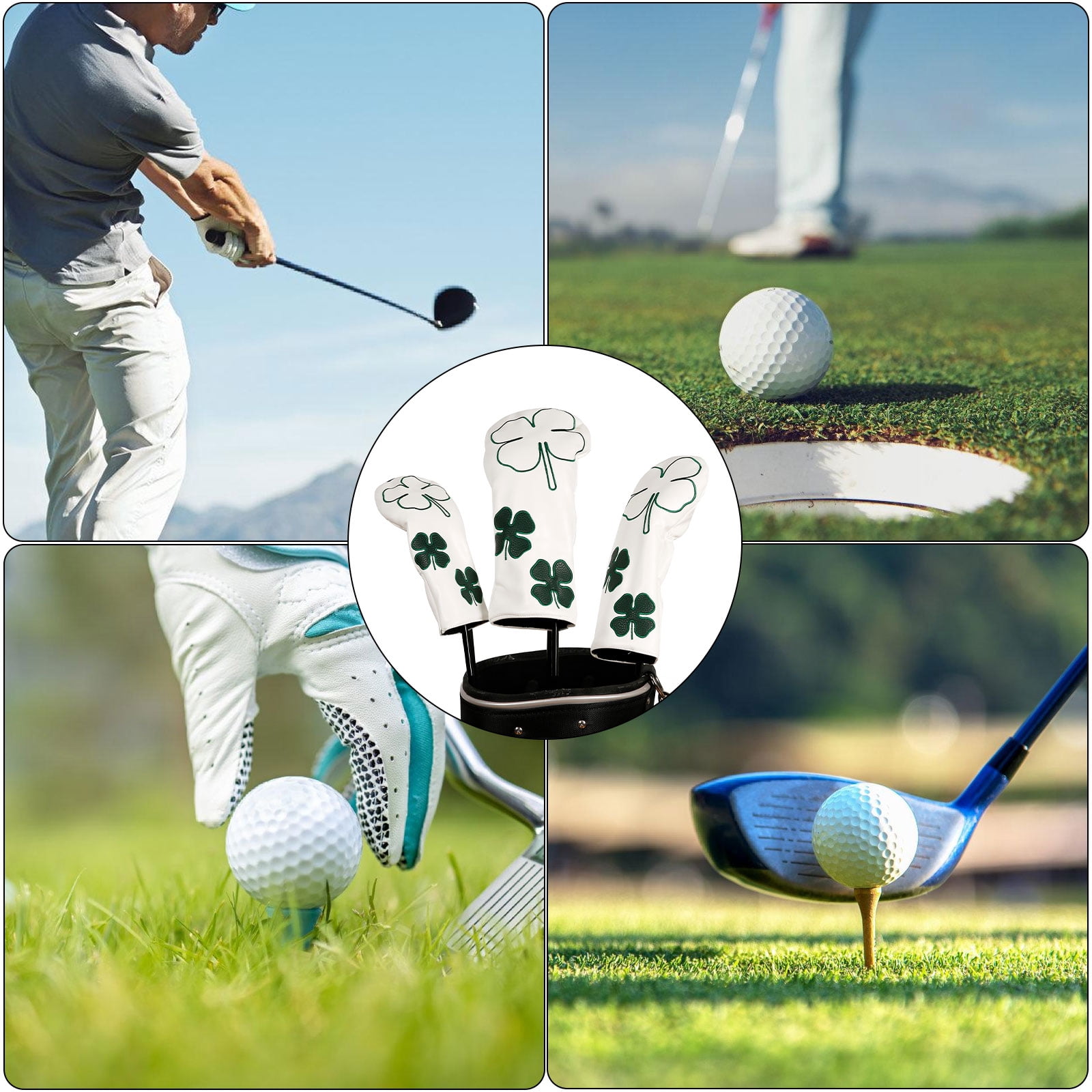 BIBABLYKE 3Pcs Leaf Pattern Fairway Wood Headcover Waterproofs PU Leather Golfs Club Head Cover Replacement Driver Headcover