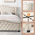 thumbnail image 5 of GymChoice Queen Size Upholstered Platform Bed Frame with Tall Headboard,Luxurious Velvet Button Tufted and Nailhead Trim Wingback,Arched Footboard,Sturdy Wooden Slats,Noise-Free,No Box Spring Needed, 5 of 9