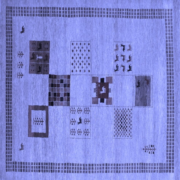 Ahgly Company Machine Washable Indoor Square Abstract Blue Contemporary Area Rugs, 6' Square