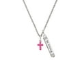 thumbnail image 2 of Delight Jewelry Silvertone Small Hot Pink Crystal Cross Silvertone Be Strong and Courageous Bar Charm Necklace, 23", 2 of 4