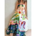 thumbnail image 5 of Hirigin Women Boho Graffiti Cami Long Dress Graphic Spaghetti Strap Flowy Maxi Dress Square Neck Colorful A Line Sundress, 5 of 9