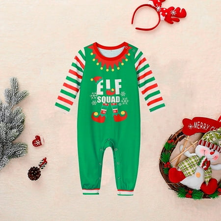 

LAKUB Fall Style Christmas Toddler Kid Baby Boy Girl Romper Jumpsuit Family Clothes Pajam Green 60