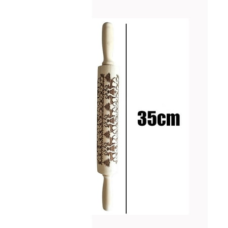Embossed Wood - Christmas Rolling Pin Engraved Carved Wood Embossed Rolling Pin Kitchen Tool