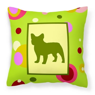 Green Fabric Decorative Pillow with Dog Silhouette
