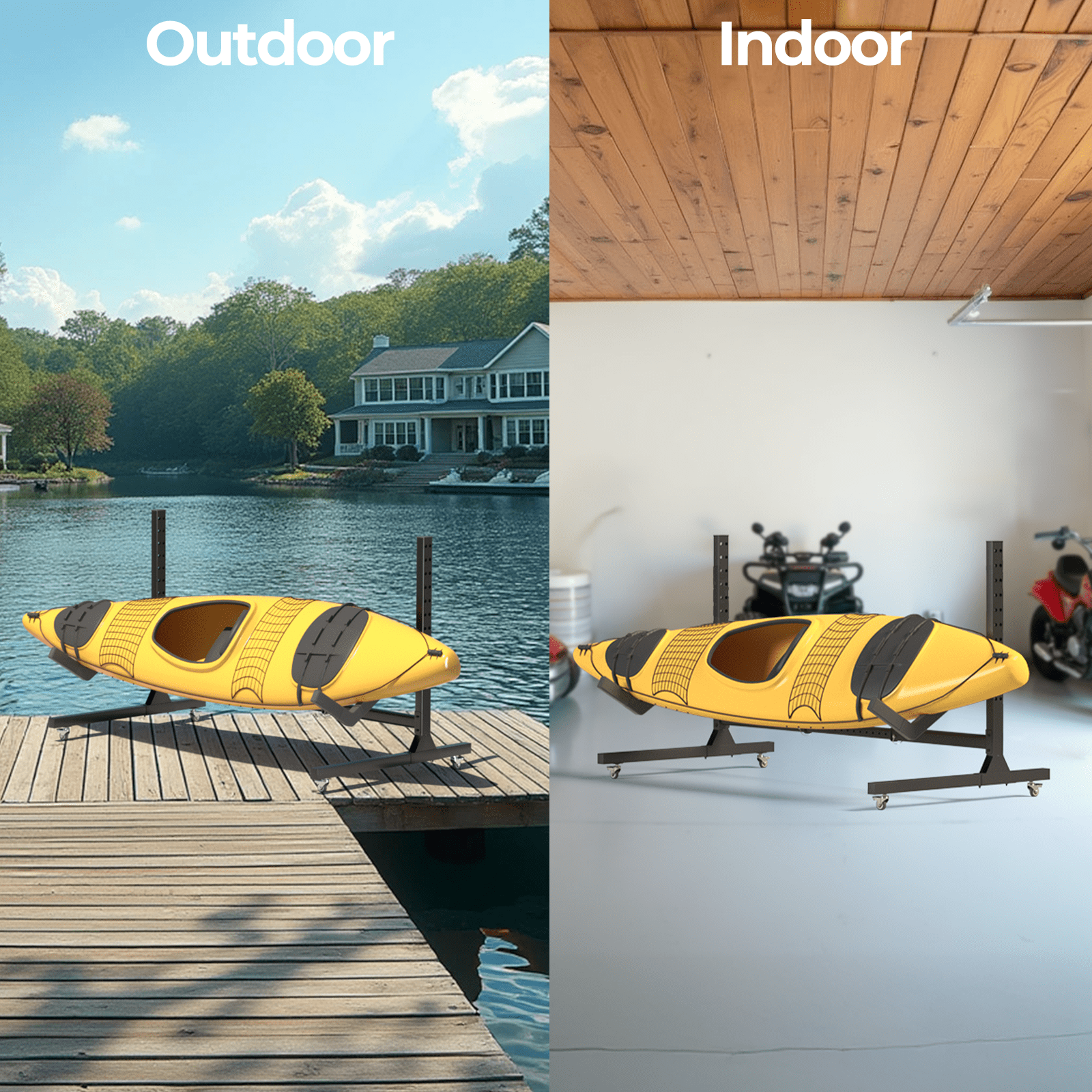 Dovov Freestanding Kayak Storage Rack with Wheels, Indoor Outdoor Adjustable Kayak Rack Heavy Duty Kayak Stand Rolling Canoe Stand, Holds 1 Kayaks, 1 Level