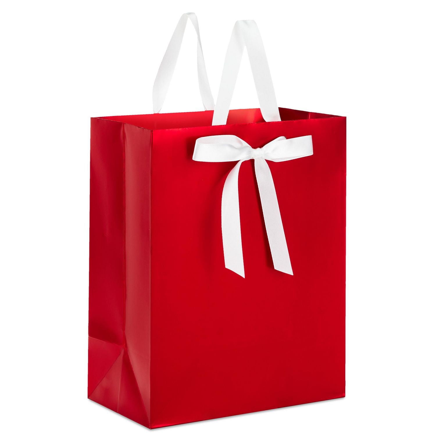 Sac-cadeau moyen Hallmark de 9 po (feuille rouge avec nœud blanc) pour la Saint-Valentin, Noël, anniversaires, fêtes ou toute occasion.