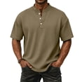 thumbnail image 2 of Dresfit Henley Shirts Men Short Sleeve Waffle Business Tees Button Down Cotton Relaxed Fit Tennis T Shirts Loose Big and Tall Tops Khaki XL, 2 of 9