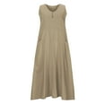 thumbnail image 4 of Diufon Cotton Linen Dresses for Women V Neck Sleeveless Dresses Solid Color Button Long Dress with Pockets, 4 of 4