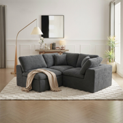 JUDISELEX 76.8" L-Shaped Sectional Sofa,3 Seater Loveseat Couch with Boneless Design and Supportive Backrest,Chenille Fabric Sofa for Living Room,Grey