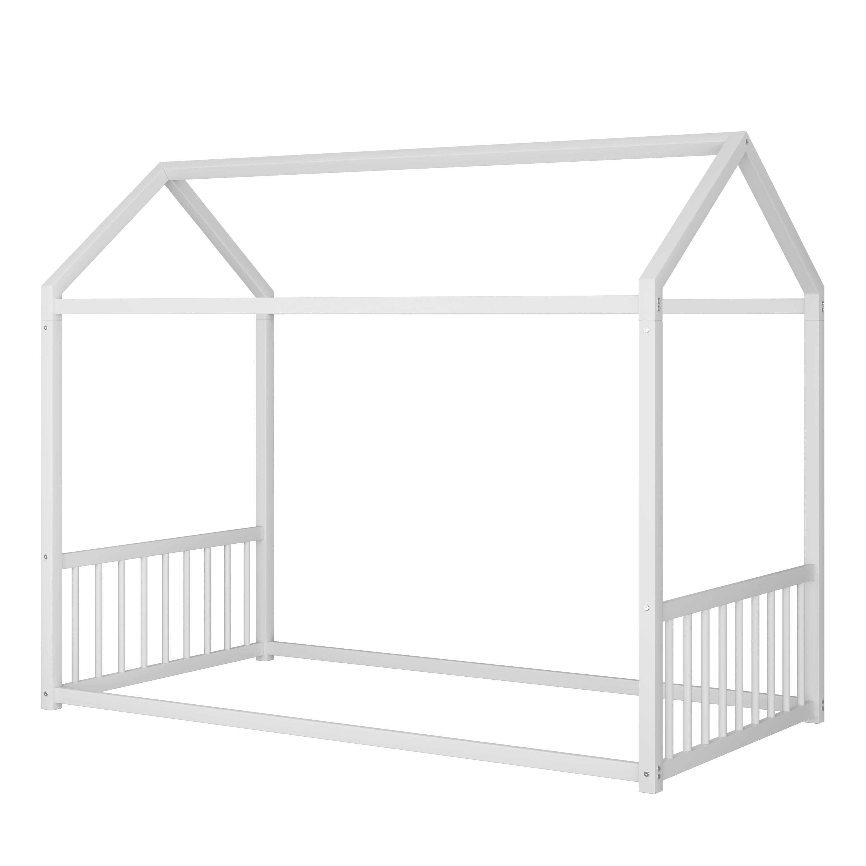 Euroco Metal Twin Size Canopy Bed, Low Profile House Bed with Guardrails, White