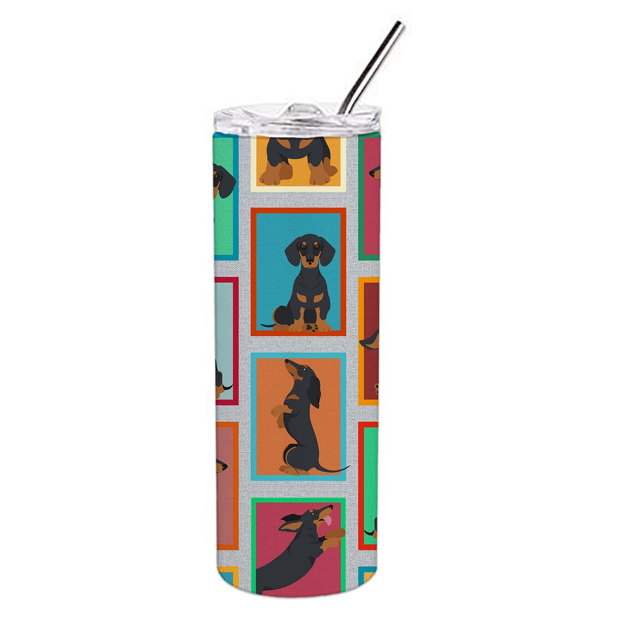Carolines Treasures MLM1125TBL20 20 oz Unisex Lots of Black & Tan Dachshund Stainless Steel Skinny Tumbler