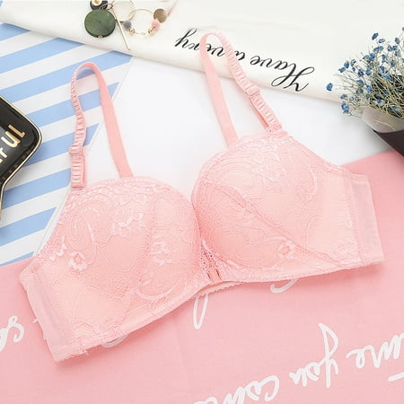 

TALENT Front Closure Bras Lace Underwear Bralette Breathable Push Up Brassiere Without Underwire(Pink 34c)