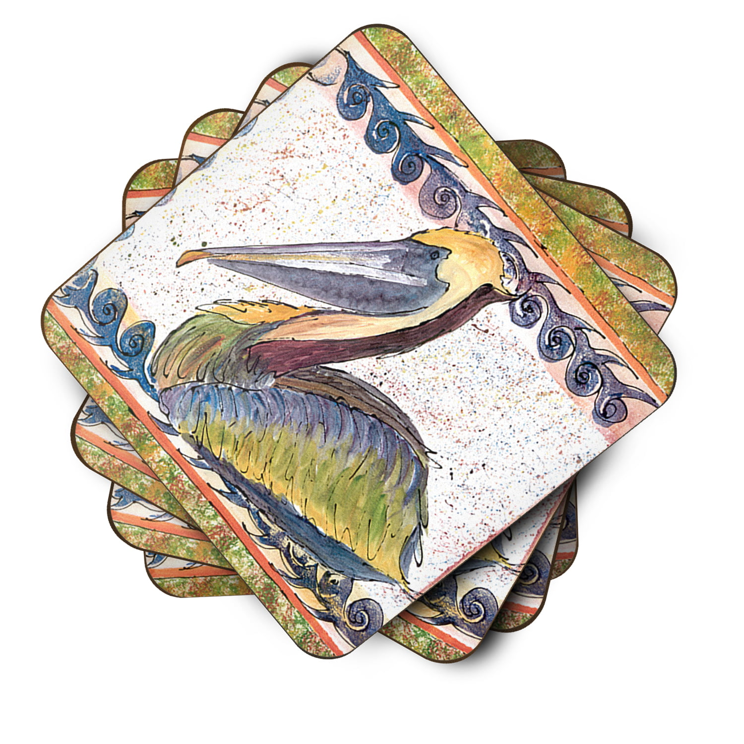 Carolines Treasures 8057FC Bird-Pelican Foam Coasters Multicolor Set of 4 3.5 H x 3.5 W 