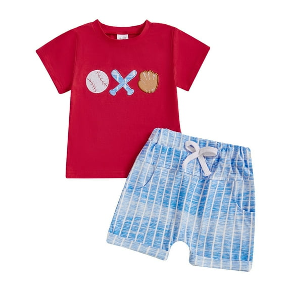 Tkrady Toddler Outfits for Boys Summer Fashion Baseball Embroidery Short Sleeve T Shirt Tops Shorts 2 Pieces Set, Sizes 0-3 Years