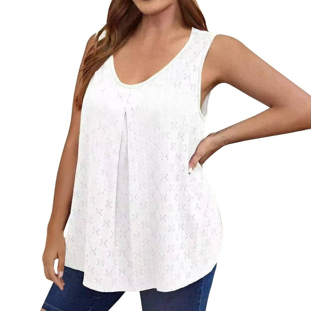 Tops de Verano de Algodón Casual sin Mangas Cuello Redondo de Color Sólido Tamaño Grande, Camisa Ligera de Algodón de Imitación