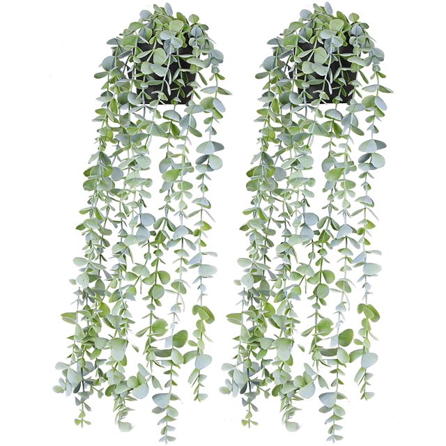 Paquete de 2 plantas artificiales en maceta, vid falsa, hojas colgantes, escenas de habitación, hogar, cocina, jardín, oficina, boda, pared, decoración de bricolaje, 22 pulgadas de longitud, verde Ormromra CZJJ-HQ74