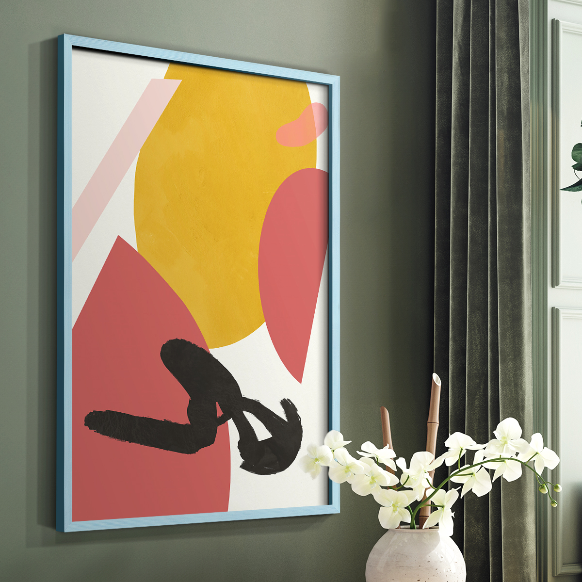 Bright Boy II Framed Print in Blue Solid Wood Framed Print No Nail Hanging