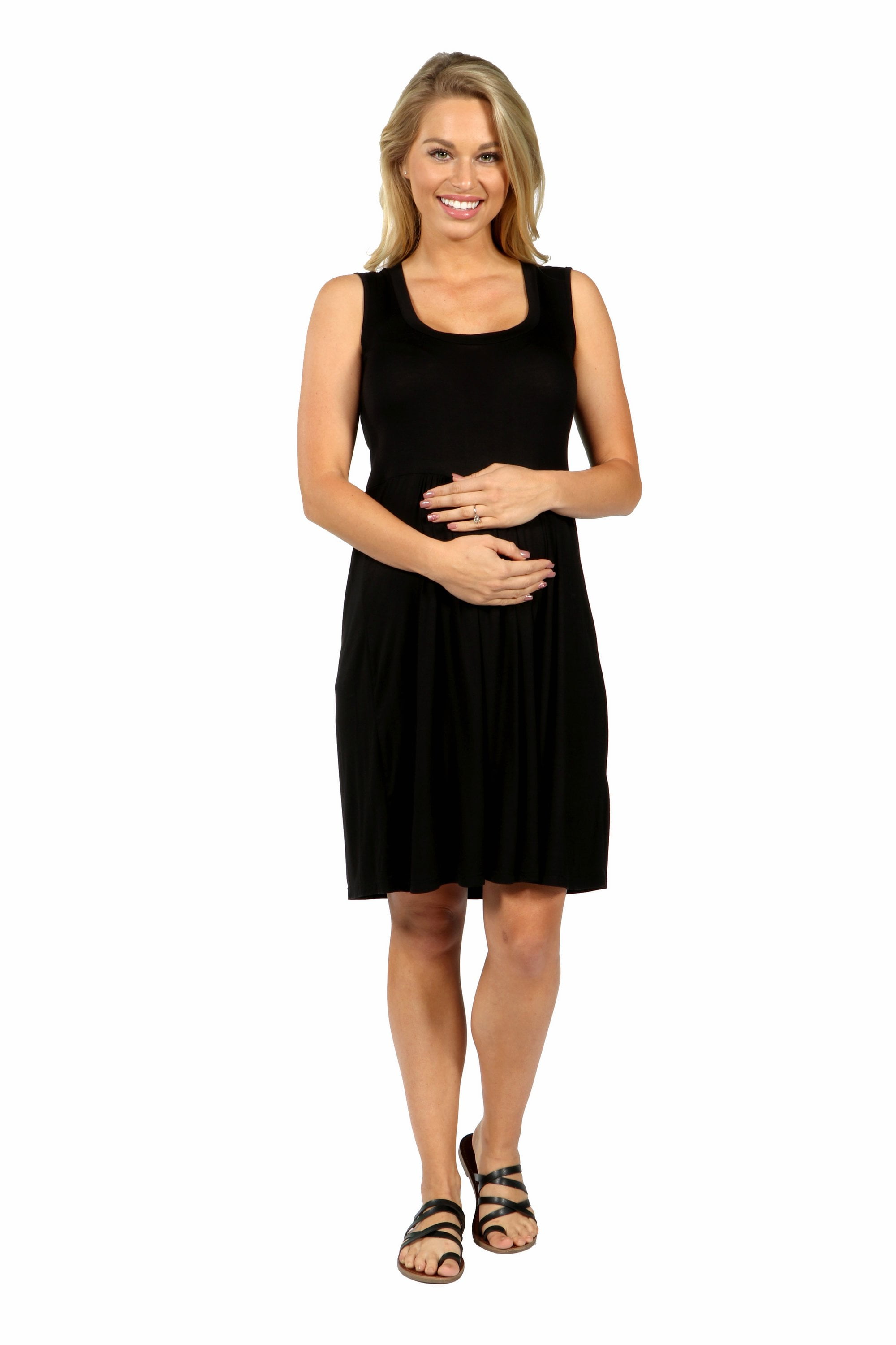 24seven Comfort Apparel Sleeveless Pleated Maternity Fit and Flare