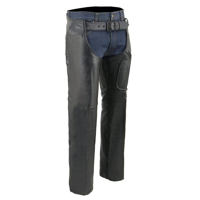 Milwaukee Leather Chaps for Men's Black Leather 3-Front Pockets- Thigh Patch Pocket Motorcycle Riders Chap- LKM5780-2X-Small