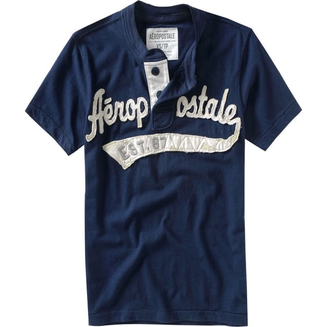Aeropostale - Camiseta henley con adornos sólidos para hombre, azul, XXL