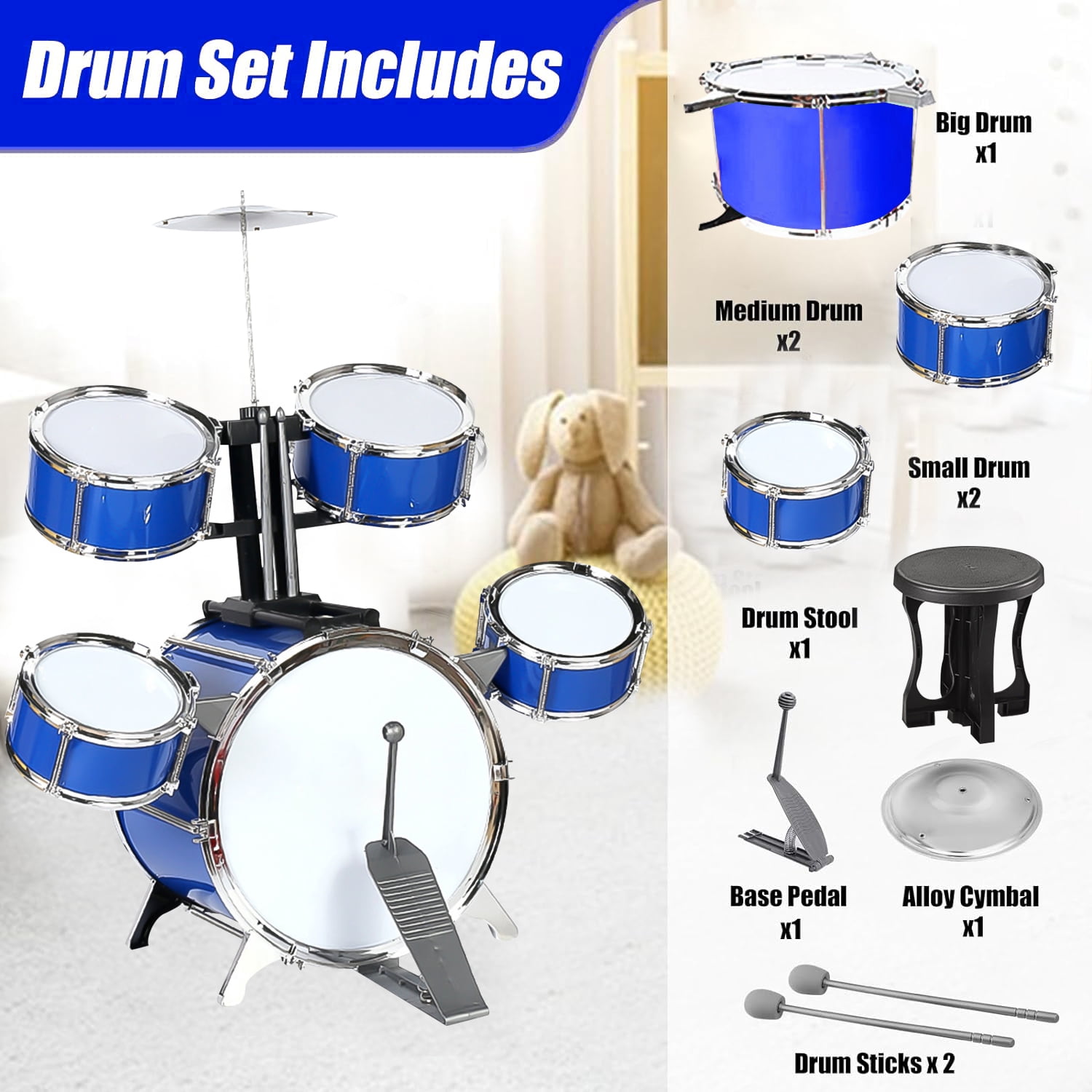 Kids Drum Set for 3-7 Year Old, Jazz Rock Drum Toddler Toy, Musical Instrument Toys for Boys Girls Birthday Christmas Gifts