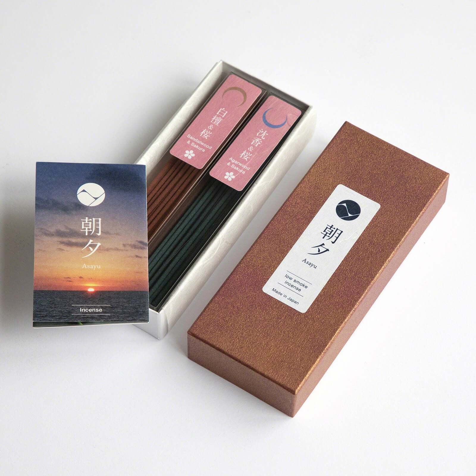 Asayu Japan Low Smoke Incense Sticks Set Sakura & Sandalwood Blend and Sakura & Agarwood Blend Made in Japan 1.410z