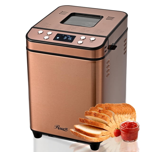 Bread Maker Rosewill 25 en 1, 700 W, 2 libras, 15 horas, temporizador de retraso, color canela