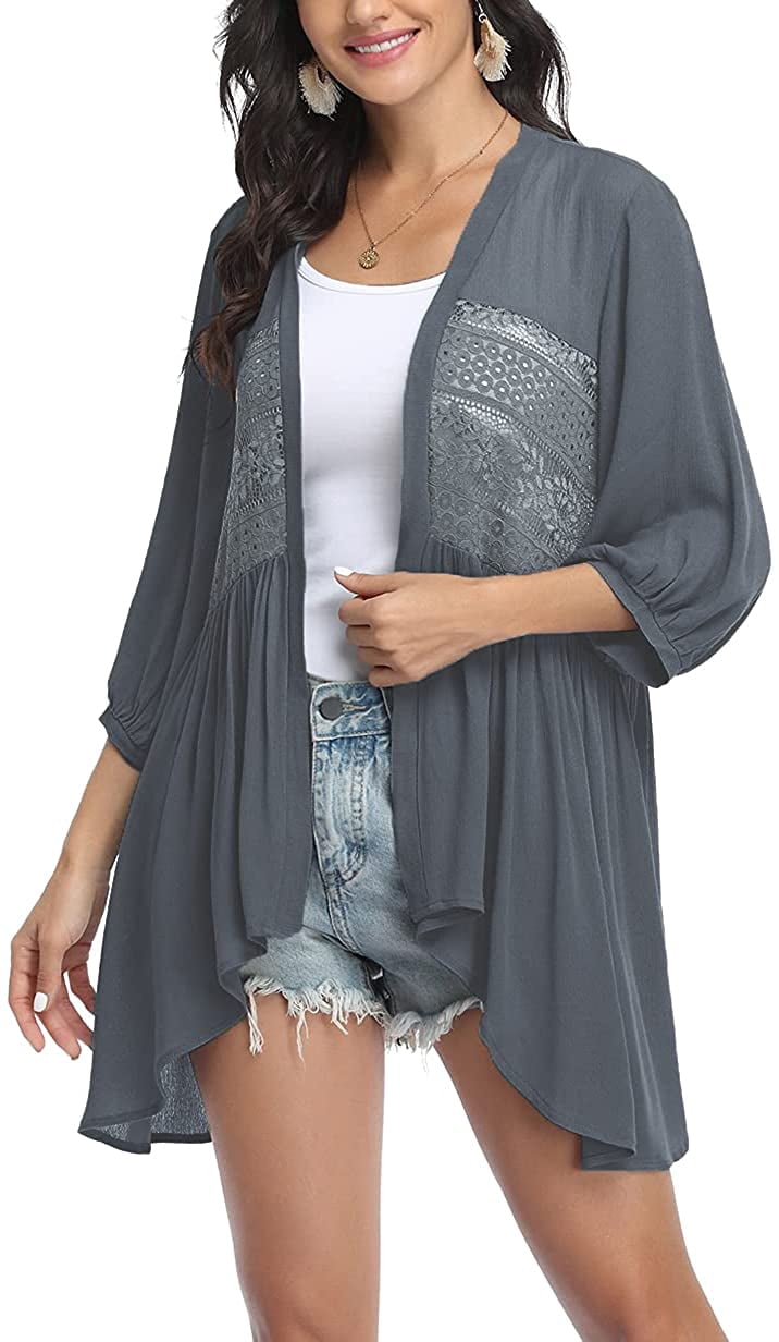 Womens Cardigan Open Front 3/4 Sleeve 