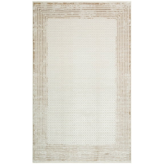Denver Cream Oriental Viscose Area Rugs for Living Room Jacquard Textured Modern Rugs Soft Geometric Rug for Bedroom Washable Rug Non-Slip Bohemian Carpet Perfect for Dining Room Office Beige