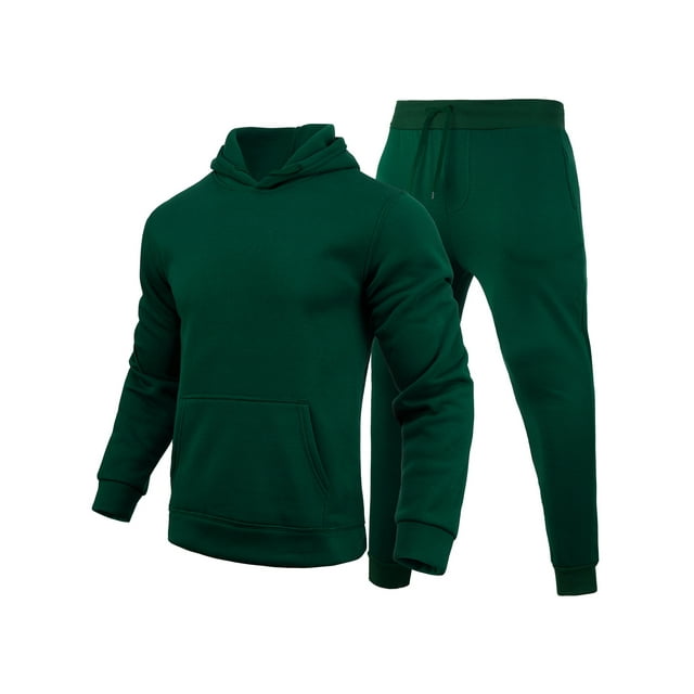 MAWCLOS Men Sweatsuit Hooded 2 Piece Jogging Suits Solid Color Tracksuit Set Sports Hoodies And Sweatpants Green 2XL