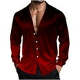 thumbnail image 2 of Men's Silky Satin Shirts Long Sleeve Button Down Gradient Color Collared Blouses Dressy Casual Fall Spring Tops (4XL, Wine), 2 of 7