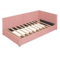 thumbnail image 6 of Upholstered Daybed Twin Size, Upholstered in Selected Linen Fabric, Sofa Bed Frame Made of Sturdy Plywood with Two Drawers and Wooden slats for Bedroom Living Room (Pink,Twin), 6 of 9