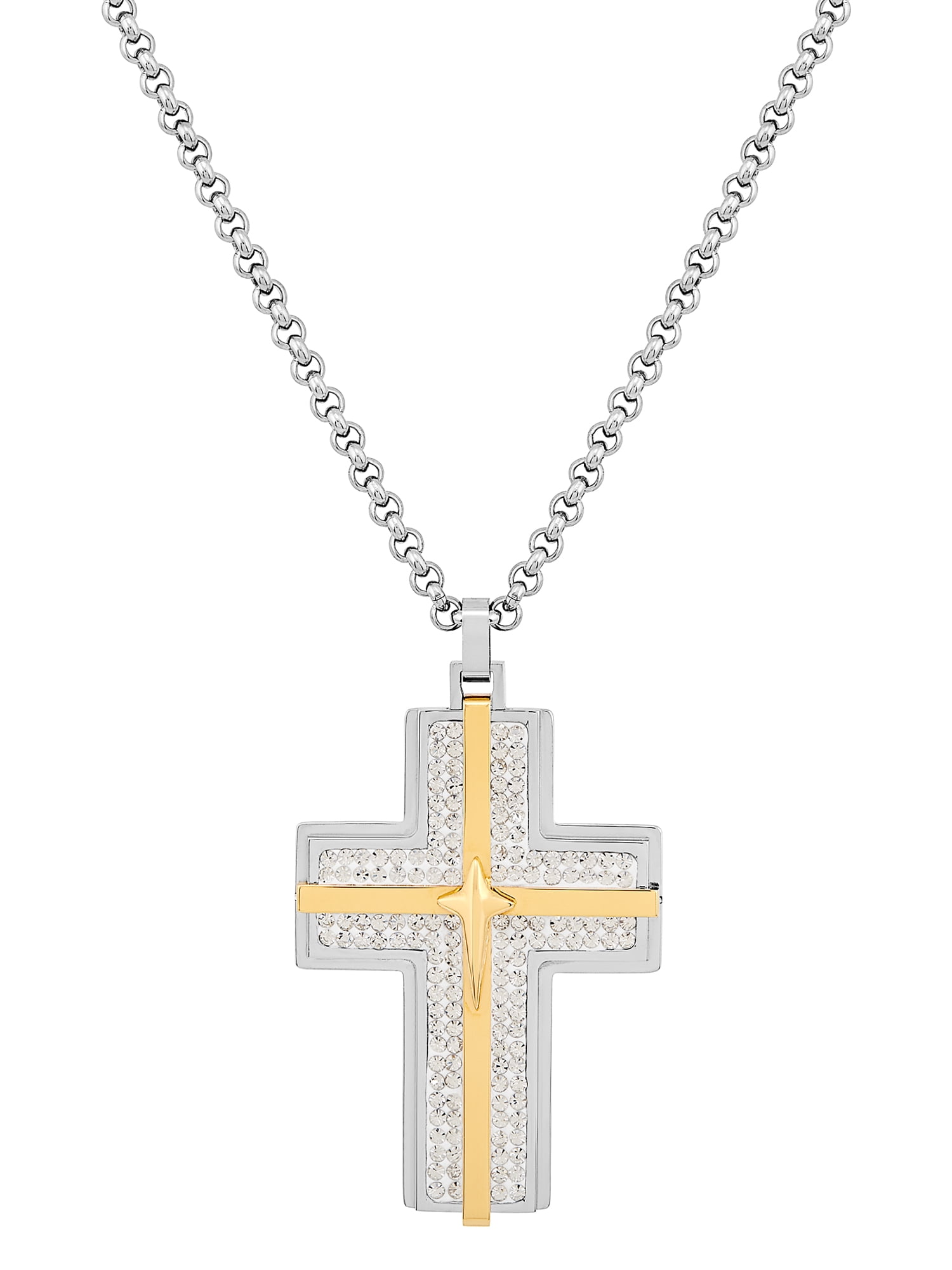 MEN 925 STERLING SILVER ICED 3D CROSS PENDANT+18-36"X3MM CURB LINK NECKLACE*SP26 