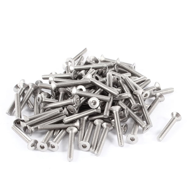 100 Pcs Tornillo de Cabeza Plana de Acero Inoxidable 304HC con Cabeza Avellanada M3x20mm Color Plateado