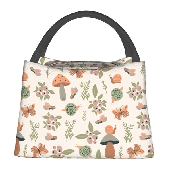 Fotbe Forest Mushrooms Insects Bolsa Térmica Portátil con Estampado, Bolsa de Entrega de Alimentos Aislada, Bolsa Reutilizable de Gran Capacidad para Comidas y Supermercado