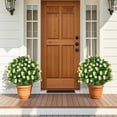 thumbnail image 2 of Costway 2 Pack Artificial Boxwood Topiary Ball Tree Faux Shrub Bushes with Flowers White, 2 of 10